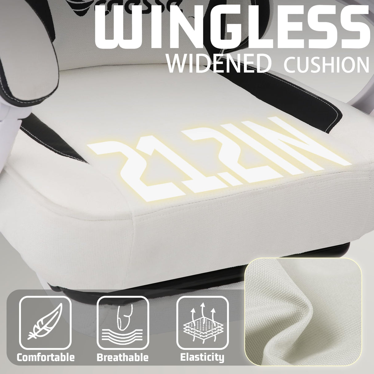 Vonesse Gaming Chair, Computer Chair Fabric with Pocket Spring Cushion, Office Chair with Footrest and Massage Lumbar Support, Reclining Gaming Chairs for Adults 250LBS (Beige White) Vonesse