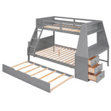 Harper & Bright Designs Twin Over Full Bunk Beds with Desk and Trundle, Wood Bunk Beds with Storage Drawers and one Shelves, No Box Spring Needed (Gray) Harper & Bright Designs