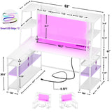armocity L Shaped Gaming Desk with LED Lights & Power Strips, 63'' Reversible Gaming Table Desk with Hutch, L-shaped PC Gaming Desk with Storage, L Gamer Desk with Monitor Stand & Hook, White armocity