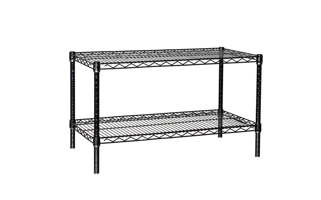 Omega Shelving Storage | 2 Tier Starter Shelving Unit 12" Deep x 24" Wide x 36" High - 800 lb Weight Capacity per Shelf, Adjustable Wire Shelving, Tool-Free Assembly |Black Shelving Omega