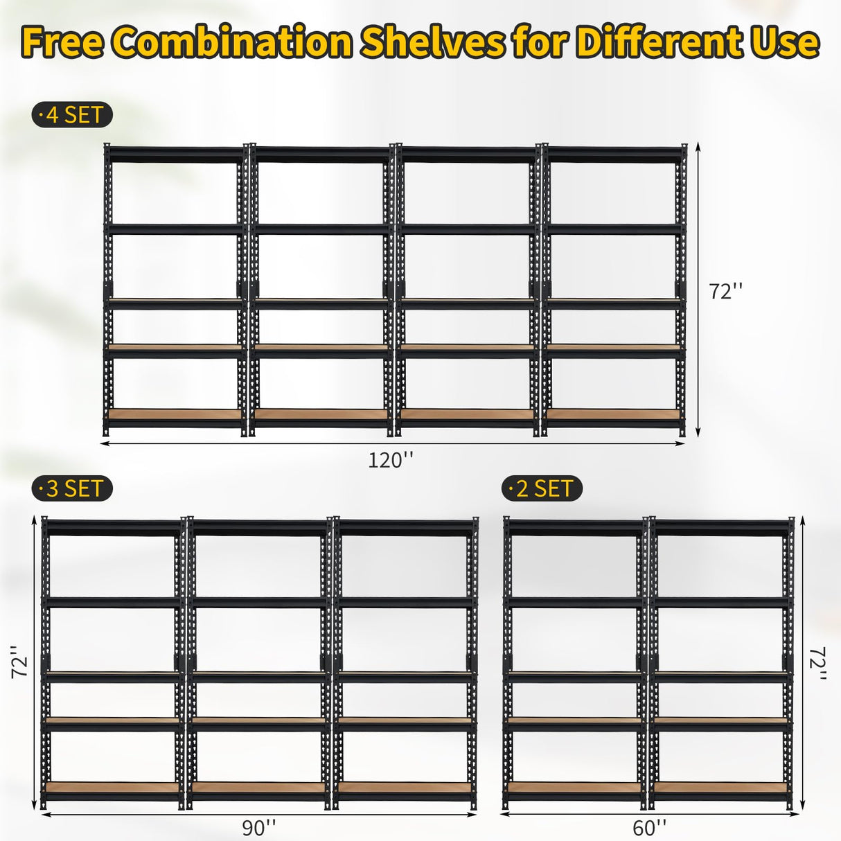 KOKEBREN Garage Shelving Heavy Duty Storage Shelves 2000Lbs Capacity, 5 Tier Adjustable Metal Shelving Unit 48" W x 18" D x 72" H, Industrial Utility Rack for Kitchen Pantry KOKEBREN
