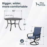 PHI VILLA 7 Piece Outdoor Patio Dining Set with 6 Swivel Dining Chairs & 1 Large Round Dining Table, Blue Textilene Mesh Fabric Chair and 54" Metal Table for All Weather PHI VILLA