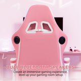 HOFFREE Pink Gaming Chair with Speakers and Massage Led Gaming Chair with Footrest Big and Tall Video Game Chair Reclining High Back Computer Desk Chair for Girls Pink and White HOFFREE
