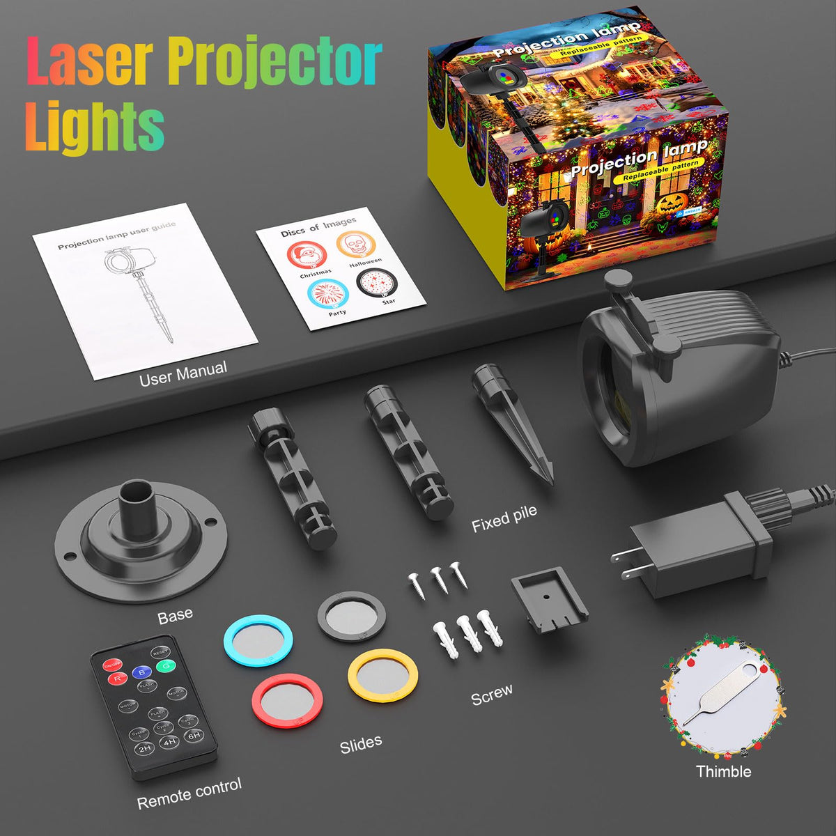 Halloween Christmas Laser Lights Projector Outdoor with 4 Dynamic Slides, 2-in-1 Moving RGB Firefly Laser Lights with Remote,Timer, Landscape Holiday Porjector for Window Wall Xmas Decor Qardoz