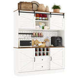75” Tall Large Kitchen Pantry Storage Cabinet,63"W Farmhouse Kitchen Hutch Cabinet w/Power Outlet,Large Coffee Bar Cupboard w/Microwave Shelf & Wine Rack,4 Doors,2 Drawers, Dining Room, White chartustriable