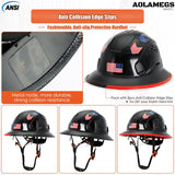 Aolamegs Safe Full Brim Hard Hats Construction OSHA Approved With Clear Visor - ANSI Z89.1 Vented Black Hard Hat With Chin Strap Reflective Cascos De Construccion Safety Helmet for Men 6-Pt Suspension Aolamegs Safe