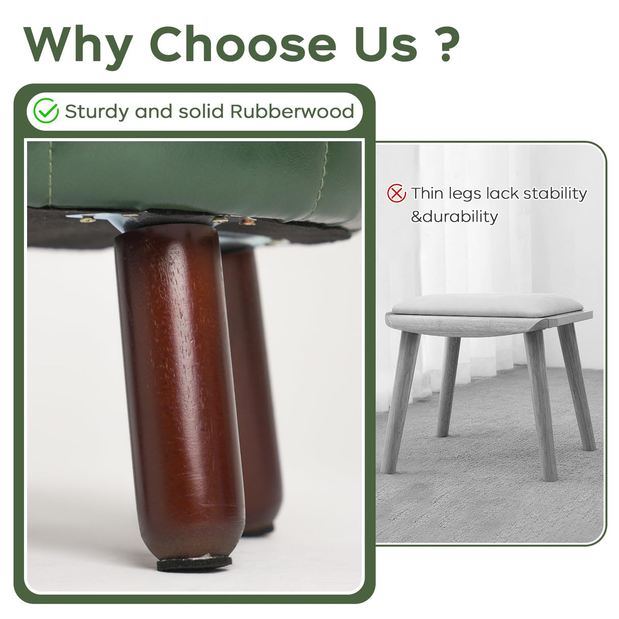 oakvivo 13in Small Foot Stool Ottoman, Round Faux Leather Foot Rest for Couch, Under Desk Pouf Footstool Footrest with Non-Skid Rubber Legs for Ling Room, Bedroom, 13''L x 13''W x 10.2''H, Green oakvivo