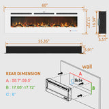 Kentsky 60 inches Electric Fireplace Inserts, Recessed and Wall Mounted Fireplace Heater, Linear Fireplace w/Thermostat, Touch Screen, Multicolor Flame, Timer, Log & Crystal, 750W/1500W, White Kentsky