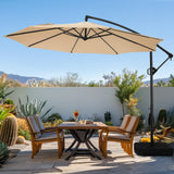 wikiwiki 10ft Patio Umbrella with Base Included, Outdoor Offset Cantilever Umbrella, Infinite Tilt, Crank and Cross Base, Beige wikiwiki
