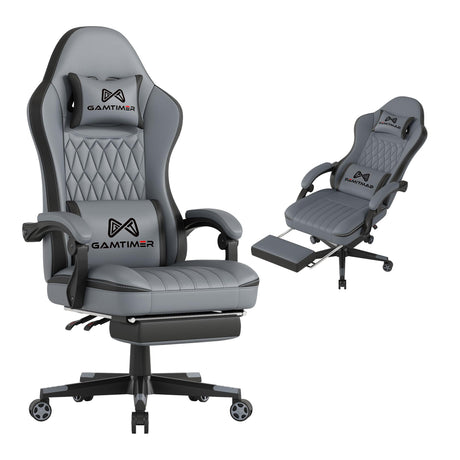 Gaming Chair with Footrest, Ergonomic Computer Chair, PU Breathable Material with Headrest and Lumbar Support, Suitable for Silla Gamer and Adults (Grey) Gamtimer