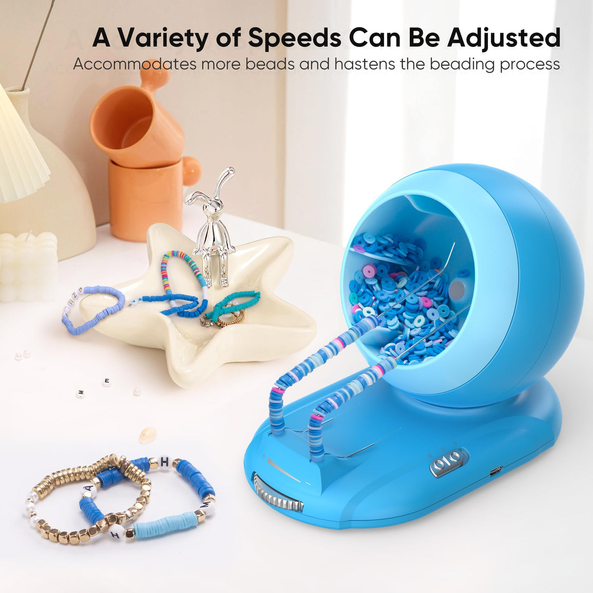 Aenebe Clay Bead Spinner Kit with 4500 Beads, Rechargeable Wireless Beading Tool with Dual Needles, Adjustable Speed Faster Jewelry Making for DIY Bracelets and Necklaces Aenebe