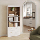 LITTLE TREE 72-Inch Tall White Bookcase, 5-Tier Wooden Open Display Bookshelf with 2 Drawers fits Letter, Legal, A4 Size, Modern Floor Standing Storage Organizer for Home Office & Living Room,Bedroom LITTLE TREE