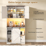 UPOSOJA Farmhouse Kitchen Pantry Storage Cabinet with Drawers & Shelves, Freestanding Hutch and Adjustable Shelves, Versatile Storage for Kitchen, Dining Room, Living Room (Old White) UPOSOJA