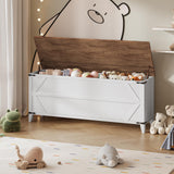 HOOBRO 47.2" Toy Box, Storage Chest with Safety Hinges, Toy Chest Storage, Wooden Storage Bench for Bedroom, Living Room, White and Walnut WH16CW01 HOOBRO