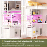 Yoobure White Twin Loft Bed with L-Shape Desk, Charging Station & LED Lights Yoobure