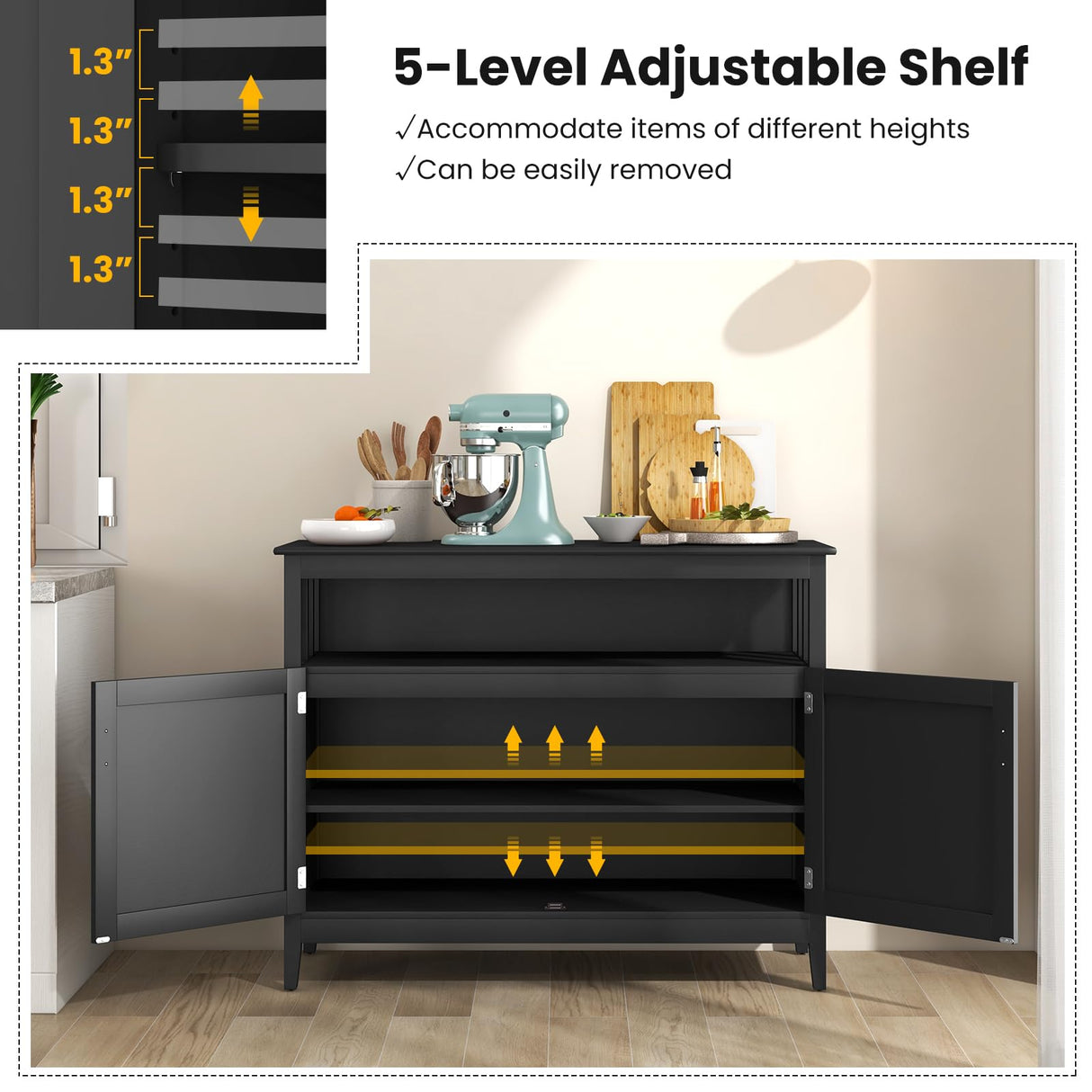 LOKO Buffet Cabinet with Storage, Freestanding Kitchen Cabinet with Adjustable Shelf, Storage Sideboard Console Table, 45 x 20 x 36 inches (Black) LOKO