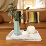 Hrastany Wood Decorative Coffee Table Serving Tray, Farmhouse Rectangular Tray with Wooden Bead for Ottoman, Entertaining, Home Decor, 15.7”*11.8”*1.57” (Whitewashed) Hrastany