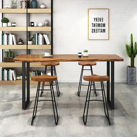 QQXX Rustic Industrial Bar Height Table with Narrow Wood Top - 47.2" Brown QQXX