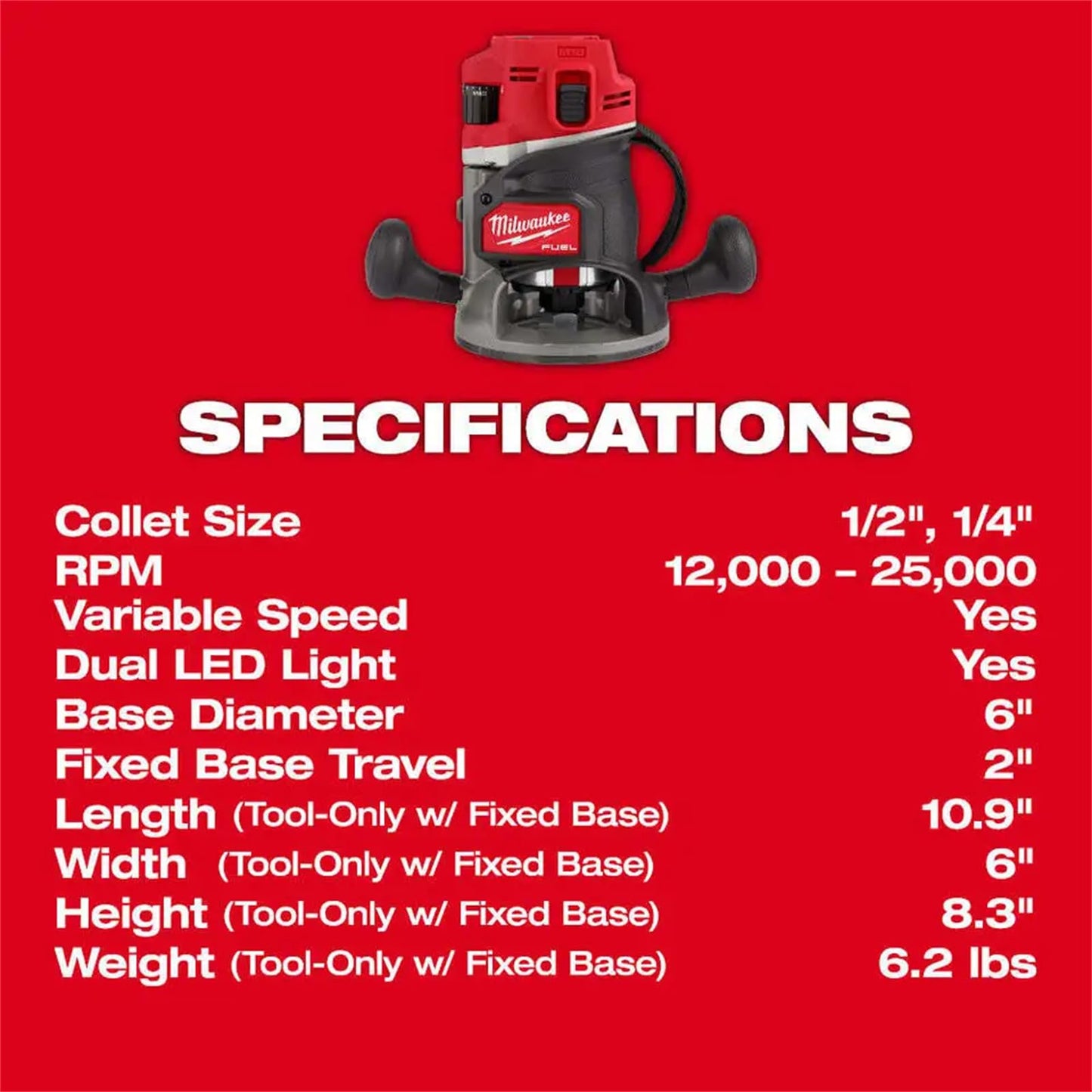 2838-20 For Milwaukee M18 FUEL 18V 1/2" Cordless Lithium-Ion Router - Bare Tool - WoodArtSupply