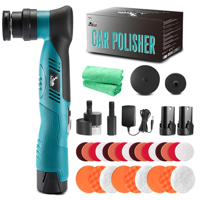 AUTIWOZ Cordless Mini Car Polisher, RO/DA Mini Polisher for Car Detailing, Waxing, Polishing, Scratch Removing, 6 Variable Speed Car Polishing Kit, 2 Pcs 12V 2000mAh Li-ion Batteries, Kit 1
