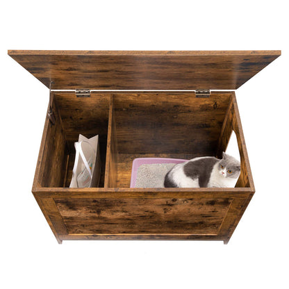 HOOBRO Litter Box Enclosure, Cat Litter Box Furniture Hidden, Flip Top Cat Washroom, Storage Bench with Divider Enlarge, Cat House, Nightstand, Rustic Brown BF02MW01