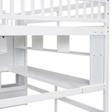 SOFTSEA White Full Loft Bed with Desk, Stairs, and Storage Shelves for Kids and Teens SOFTSEA