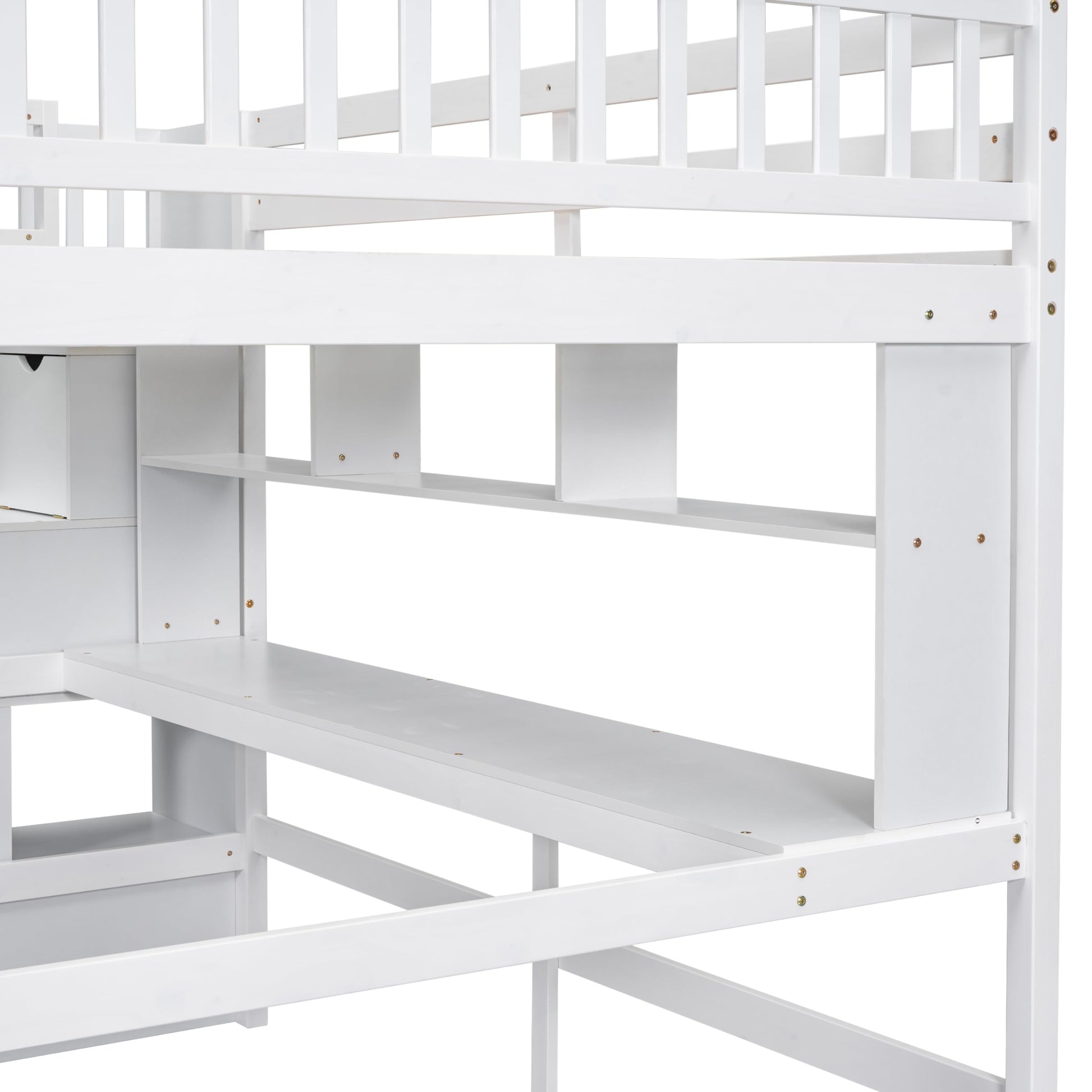 SOFTSEA White Full Loft Bed with Desk, Stairs, and Storage Shelves for Kids and Teens - WoodArtSupply