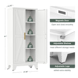 61" Tall Farmhouse Metal Pantry Cabinet, Kitchen Pantry Storage Cabinets with 2 Barn Door and Adjustable Shelves,Metal Pantry Storage Cabinet,for Kitchen,Laundry Room,Home Office,Kids Room (White) Washsemba