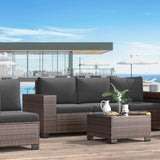 VONZOY Patio Furniture Set, 6 Pieces Outdoor Sectional Sofa Conversation Sets, Brown PE Rattan Wicker Seating Set, 4'' Thickened Cushions & 1 Glass Coffee Table for Backyard Poolside, Grey VONZOY
