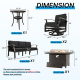 Gotland Outdoor Aluminum Patio Furniture Set with Fire Pit Table, 5 Pieces Metal Patio Furniture with 2 Swivel Rocking Chairs Waterproof 5.1'' Seat Cushions, for Garden Balcony Porch Gotland