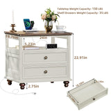 Joaxswe Farmhouse Nightstand Set of 2 with Charging Station, 24" Wide End Table with 2 Drawers,Dresser for Bedroom,Bed Side Table Chest of Drawers Cabinet,Wood White Night Stand for Living Room Joaxswe