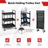 S AFSTAR 3-Tier Folding Tool Cart on Wheels, Rolling Tool Storage Organizer Cart W/Universal Wheels & Handrails, Portable Utility Cart, Collapsible Service Cart for Garage Warehouse Home S AFSTAR