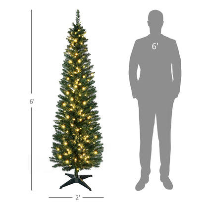 HOMCOM 6' Tall Pre-Lit Slim Noble Fir Artificial Christmas Tree with 200 Warm White LED Lights and 390 Tips, for Christmas Decoration, Green