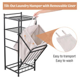 PLKOW Tilt Out Laundry Hamper with Shelf, Laundry Basket Laundry Hamper Cabinet with Removable Liner Bag, 65 Liter, 15.8L x 15.8W x 40H Inch PLKOW