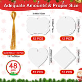 Jenaai 48 Pcs Sublimation Ornament Blanks 2.95 Inch Christmas Double Sided Sublimation Blank Pendants with Rope MDF Heat Transfer Disc Blanks for Party Xmas Tree Decorations and DIY Crafts, 4 Shapes Jenaai