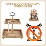 Tiered Tray Stand, Rustic Wooden 2 Tier Decorative Tray with Bead Garland, Farmhouse Square Wood Serving Tray Counter Centerpiece for Coffee Bar Home Decor Thanksgiving Housewarming Gifts (Brown) SYNCVIBE