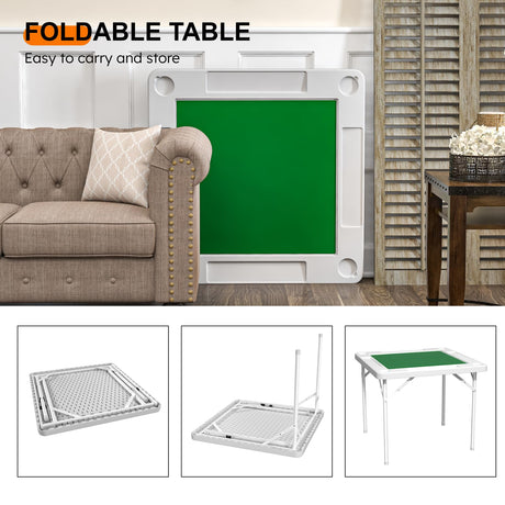 HXBOAUVS 35.4" Square Folding Card Table with Green Felt Surface - Multi-Game Mahjong Table, Domino and Poker Tables for 4 Players, Portable Design with Built-in Cup Holders for Home & Party Use HXBOAUVS