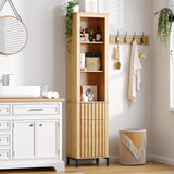 Maupvit 68" Tall Bathroom Storage Cabinet, Boho Wood Storage Cabinet Freestanding, Home Space Saving Organizer with Fluted Door & Drawer for Living Room, Dining Room, Kitchen, Utility Room Maupvit