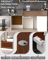 60″/71″ Modern Desk with Counter and Drawers, L Shaped Reception Desk with LED Lights, Made of Multi-Layer Solid Wood，Suitable for Lobby, Salon, Retail, Corporate Hall (Walnut-Right, 71″) Generic