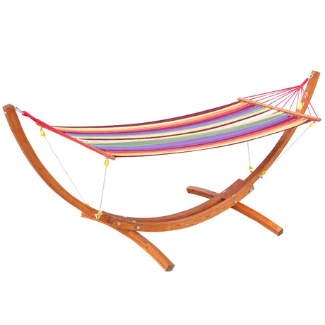 Outsunny 10' Wood Outdoor Hammock, Hammock with Stand Rainbow Bed, Heavy Duty Roman Arc Hammock for Single Person for Patio Backyard Balcony Porch, Multi Color Outsunny