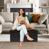 xupersodys 30 Inches Folding Storage Ottoman Bench, Faux Leather Footrest Ottoman, Storage Trunk Footrest for Bedroom, Living Room and Hallway, Support 350lbs, Black Black line xupersodys