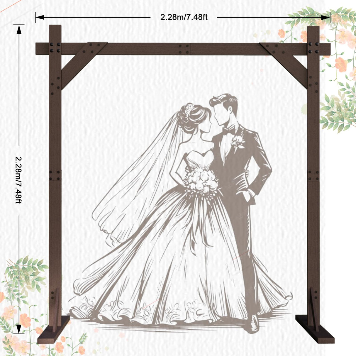 7.48FT Wooden Wedding Arch Frame Backdrop Stand, Square Wood Arch Stand Wedding Arches for Ceremony Wedding Arbor MontValent