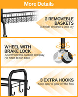 EXTCCT Basketball Rack, Outdoor Rolling Basketball Shooting Training Stand,Sports Equipment Storage with Wheels, Garage Four-Layer Ball Holder with Two Basket for Basketballs Footballs Volleyball EXTCCT
