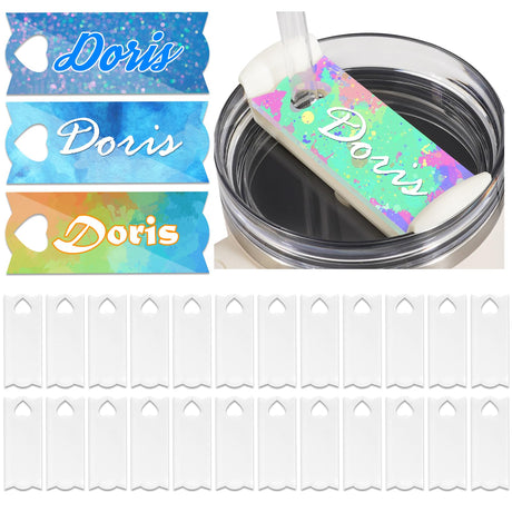 ToBeAce 24 Pcs Sublimation Name Plate Blanks Acrylic, 3.2"x1.3" for Stanley 40 oz Tumbler H2.0, Sublimation Topper Personalized Name Tag for Customized Stanley Cup, Rectangle Round Hole (NOT 30/20 oz) ToBeAce