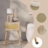 YMYNY Nightstand Set of 2, End Table, Small Bedside Table, Handmade Rattan Decorated Drawer, Solid Wood Legs, Modern Side Table for Bedroom and Small Spaces, Natural UHST010N-2 YMYNY