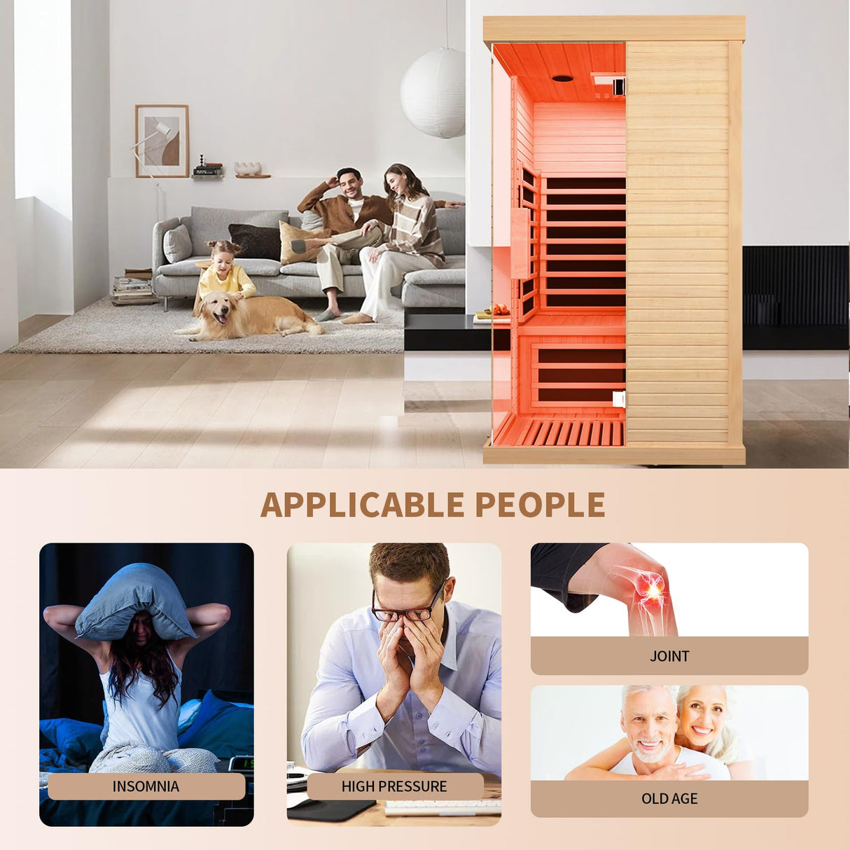 OUTEXER Sauna Room Indoor Far Infrared Saunas Home Canadian Hemlock 1400W Low-EMF Dry Saunas Single Person Spa with 7 Color Therapy 33.5 * 33.5 * 70.9inch OUTEXER