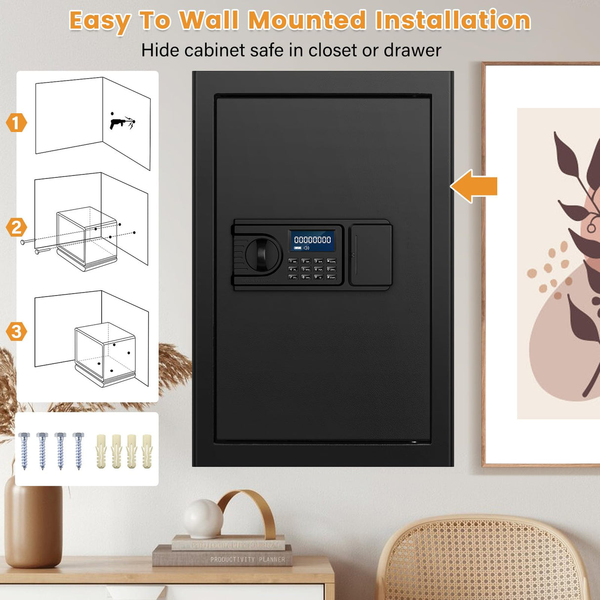 3.8 Cu ft Extra Large Safe Box Fireproof Waterproof, Security Home Safe with Fireproof Bag, LCD Digital Keypad Key Lock and Removable Shelf, Fire Document Safe for Money Medicines Jewelry Valuables Povanje