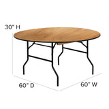 Flash Furniture Furman 5' Round All-Occasion Wood Folding Event Table, Foldable Round Portable Banquet Table with Wooden Top, Natural/Black Flash Furniture