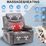 Comermax Power Swivel Rocker Recliner Chair with Massage and Heat, Wide Seat Overstuffed Reclining Chair with Cup Holders USB Port, Fabric Electric Rocking Recliner Glider Chair, Grey Comermax