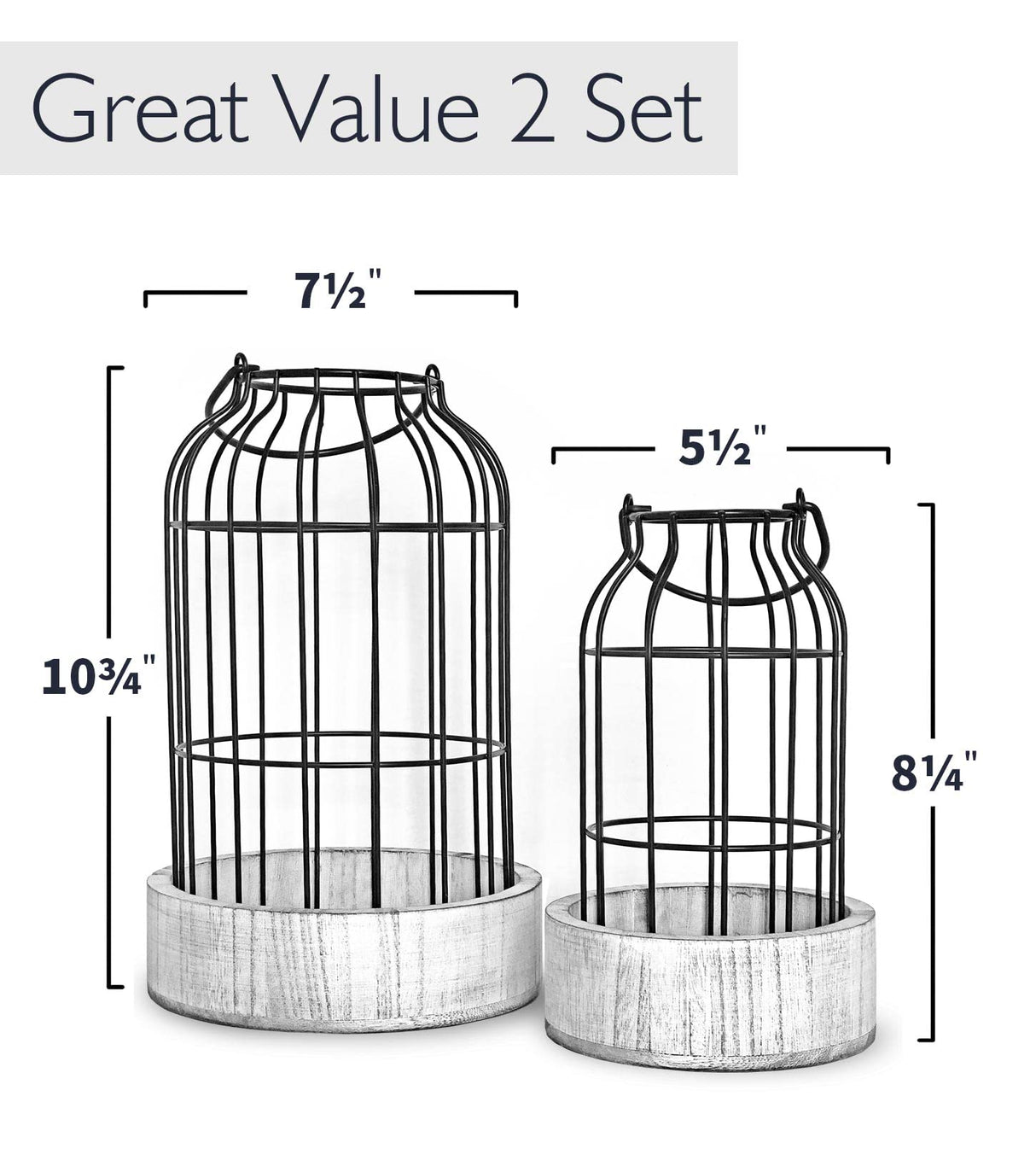 Livelab Modern Farmhouse Lantern Decor, [Refined] Rustic Home Decor Lanterns, Wire Metal Cloche Decorative Candle Holder for Living Room, Fireplace Mantle, Bathroom Countertop, Valentine's Day Decor Livelab